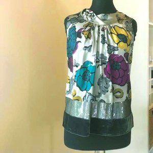 Etro gray silk floral sequin velvet sleeveless top